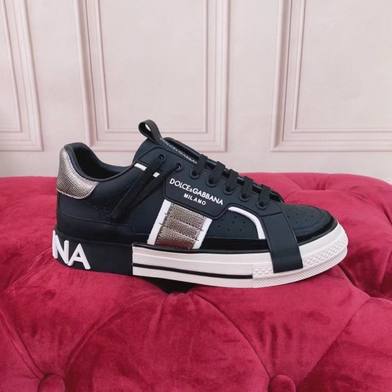Dolce & Gabbana Custom 2.Zero Single Shoe Side View in black and white Single black trainer side profile showing metallic panels and white sole