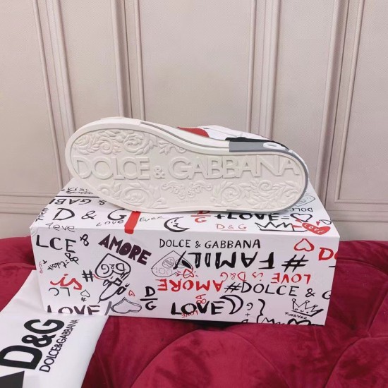 Dolce & Gabbana Custom 2.Zero Leather Trainers In White And Red Sole View Dolce & Gabbana Custom 2.Zero Leather Trainers In White And Red rubber sole tread