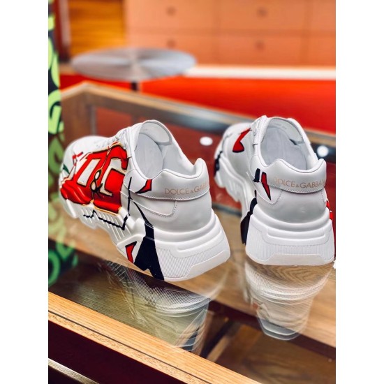 Dolce & Gabbana White Trainers Rear View Rear view highlighting white chunky heel counters and branding on Dolce & Gabbana trainers