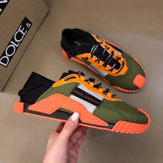 Dolce & Gabbana Trainers Overhead View in green and orange Overhead view of both Dolce & Gabbana trainers in green and orange
