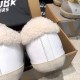 Golden Goose Super-Star Shearling Heel View in white and grey Rear view of white leather heel counter with shearling collar trim on Golden Goose trainers in white and grey