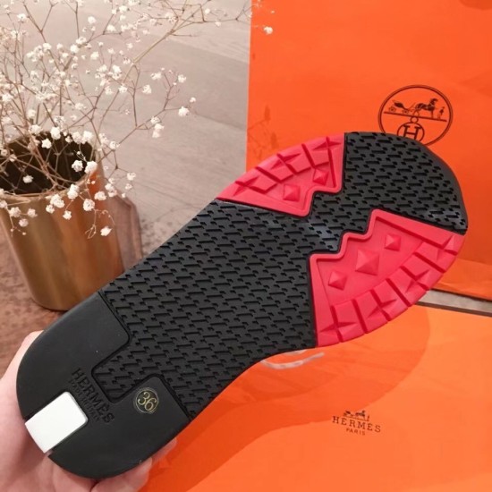 Hermes Addict White Knit Trainer Outsole Tread Hermes Addict white knit low top trainer red and black outsole tread