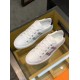 Hermes Avantage Leather Trainers Top View in white and blue Top view of pair of white and blue Hermes leather trainers on glass table