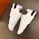 White Trail Leather Low Top Trainers Pair View in white and black Medial side view showing both white leather trainers positioned together in white and black