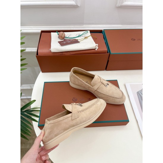 replica loro pianasummer charms walk loafers in beige suede leather uk