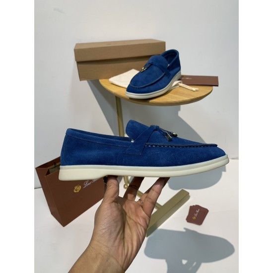 replica loro pianasummer charms walk loafers in blue fluorite suede leather uk
