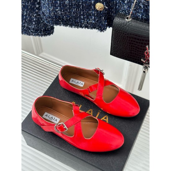 replica Alaia Criss Cross Ballet Flats in Red Leather UK