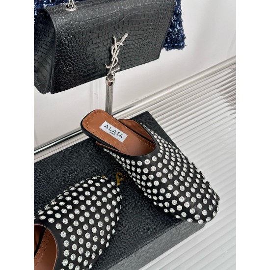 replica Alaia Mules in Black Lambskin with Strass UK