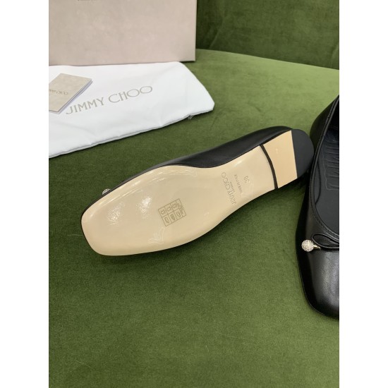 Replica Jimmy Choo Elme Flats In Black Leather With Pearl Embellishment Uk - 2474 - Buddha Luxury