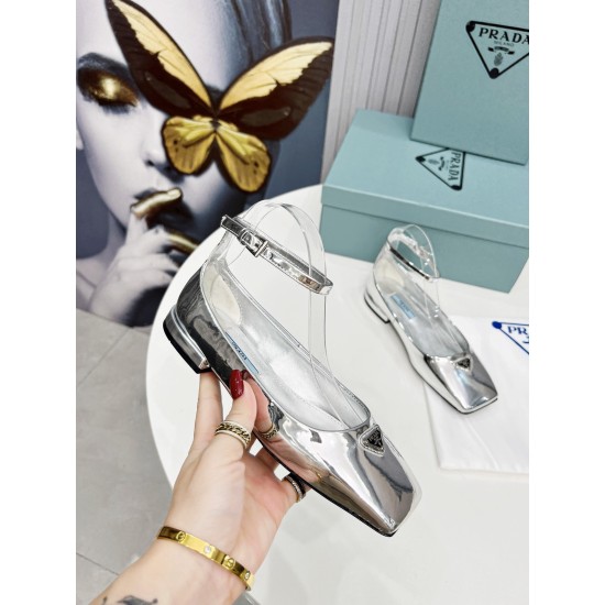 replica Prada Ballerinas In Silver Metallic Leather UK