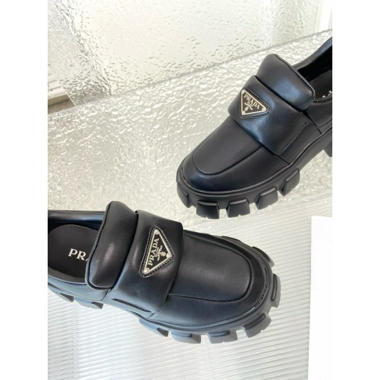 replica Prada Loafers in Black Soft Padded Nappa Leather UK