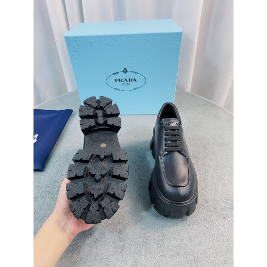Replica Prada 2242 P1654 Buddha Luxury Replica Prada Monolith Lace-Up Shoes In Black Brushed Leather Uk - 2242 - Buddha Luxury