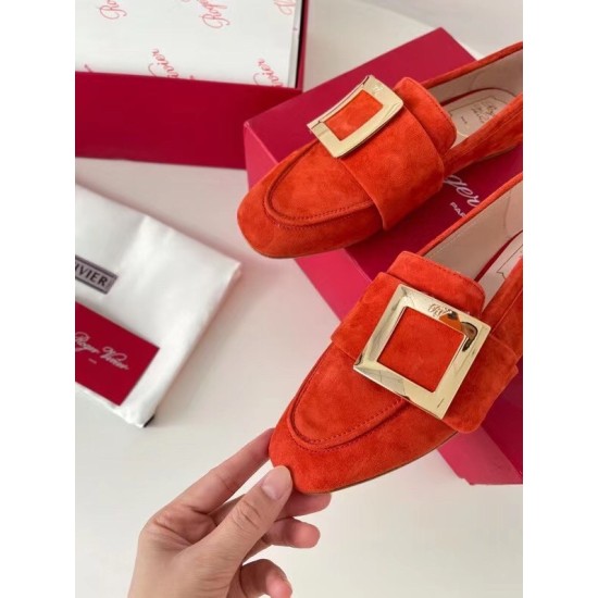 Replica Roger Vivier Soft Metal Buckle Loafers In Orange Suede UK replica Roger Vivier Soft Metal Buckle Loafers In Orange Suede UK