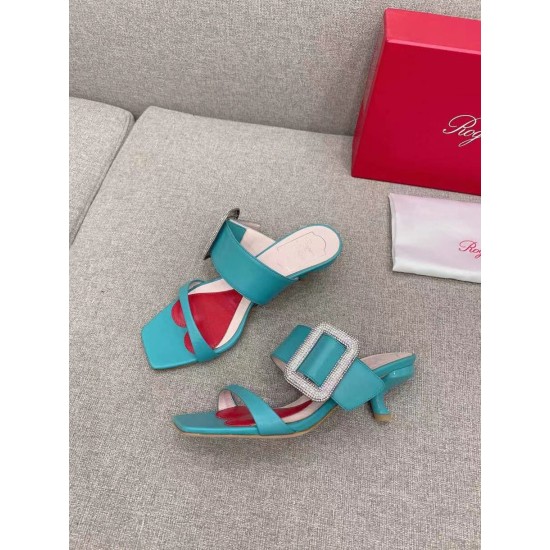 Replica Roger Vivier Viv Choc Side Strass Buckle Mules in Blue Leather UK replica Roger Vivier Viv Choc Side Strass Buckle Mules in Blue Leather UK