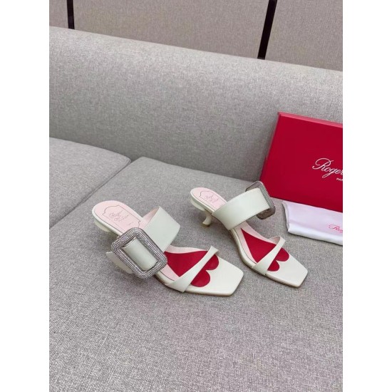 Replica Roger Vivier Viv Choc Side Strass Buckle Mules in White Leather UK replica Roger Vivier Viv Choc Side Strass Buckle Mules in White Leather UK