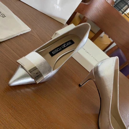 replica Sergio Rossi SR1 Pumps 75mm In Silver Lambskin UK