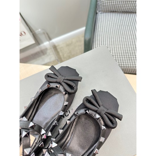 replica Valentino Rockstud Ballerina In Black Satin UK