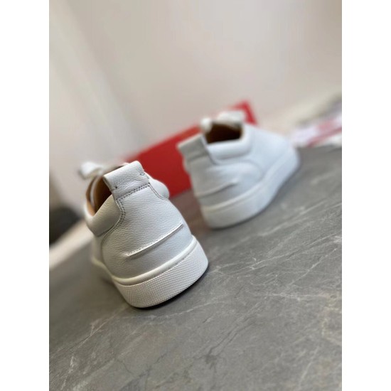 Christian Louboutin Louis Junior Flat White Leather Trainers Heel View Rear view of Christian Louboutin Louis Junior Flat white leather trainers showing heel counter and tab