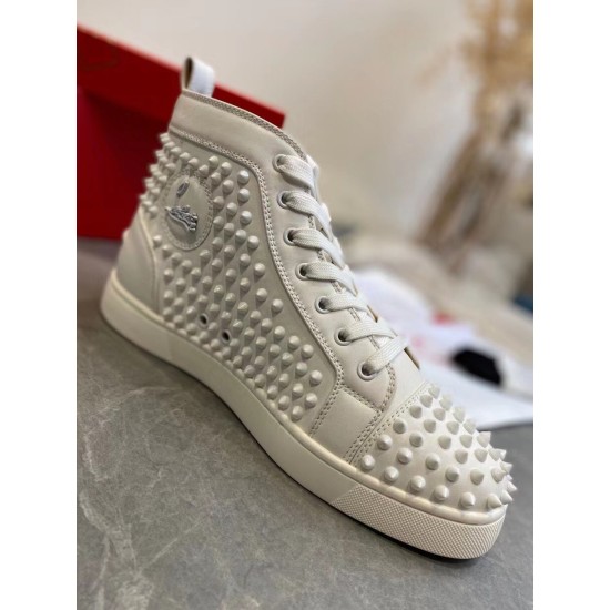 Christian Louboutin Louis Spikes Flat white leather high-top trainer medial side view
