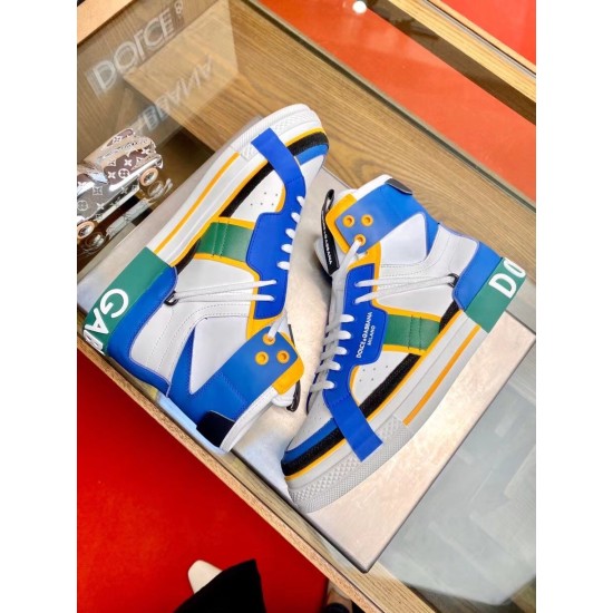Dolce & Gabbana Custom 2.Zero high-top blue and white trainers laying side-by-side top view