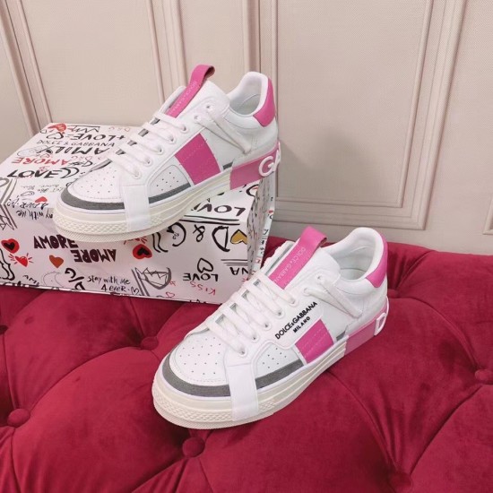 Dolce & Gabbana Custom 2.Zero Trainers Box Display in white and pink White and pink Dolce & Gabbana Custom 2.Zero trainers arranged with branded shoebox