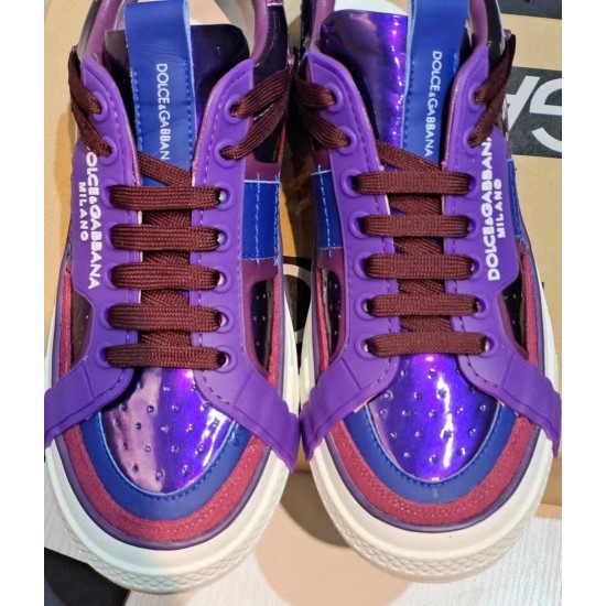 Dolce & Gabbana Purple Trainers Toe Cap Detail Close-up overhead view of the toe caps and laces on purple Dolce & Gabbana trainers