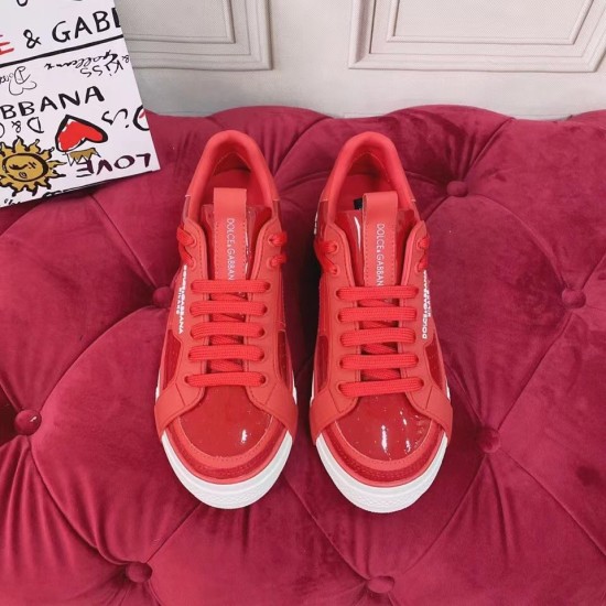 Dolce & Gabbana Custom 2.Zero Red Trainers Top View Top-down view of Dolce & Gabbana Custom 2.Zero red trainers showing laces and toe box