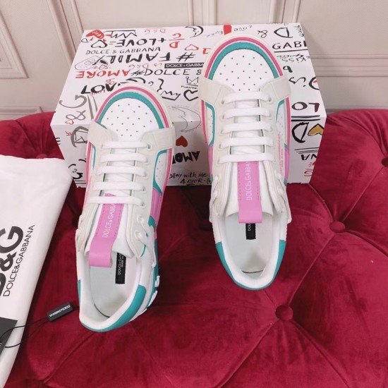 Dolce & Gabbana Custom 2.Zero Pair with Box in white and green Pair of Dolce & Gabbana Custom 2.Zero white green pink trainers displayed with box