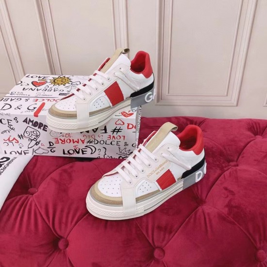 Dolce & Gabbana Custom 2.Zero Leather Trainers In White And Red Shoebox View Dolce & Gabbana Custom 2.Zero Leather Trainers In White And Red with branded shoebox