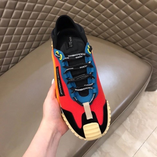 Dolce & Gabbana Red Mesh Trainer Top Perspective Overhead perspective of Dolce & Gabbana red trainer displaying branded laces and collar