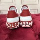 Dolce & Gabbana Portofino Trainers Rear Logo Detail in white and red Rear view showing the large white embossed logo on the red heel cup of the trainers