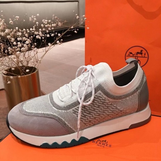 Outer side view of the Hermes grey knit low top trainer
