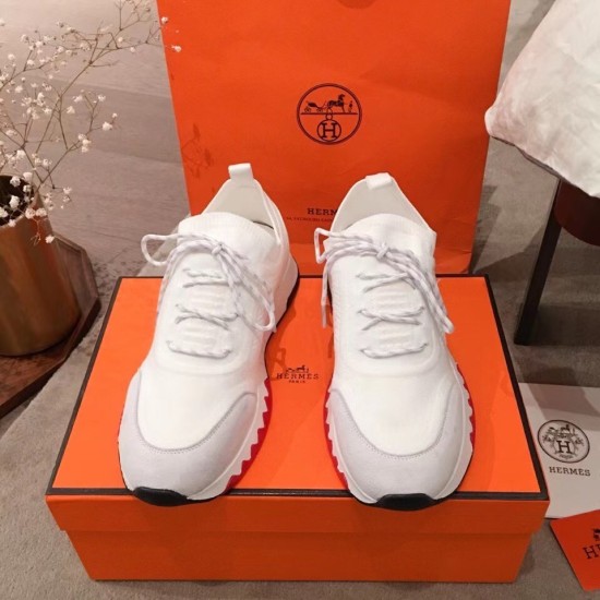 Hermes Addict White Knit Trainers Top View Hermes Addict white knit low top trainers top front view