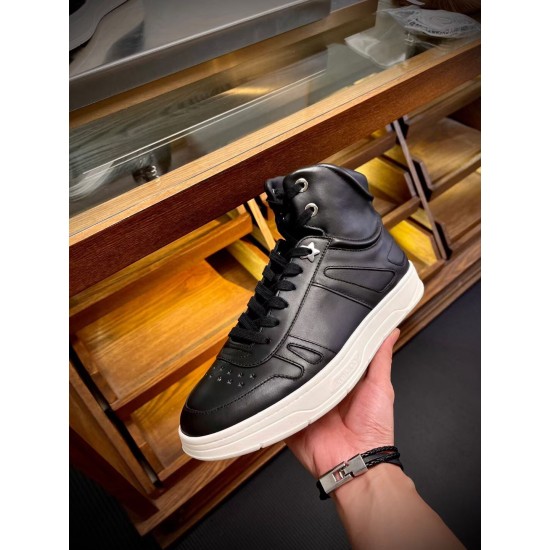 Jimmy Choo Hawaii Black Leather High Top Trainers Side Detail Jimmy Choo Hawaii Black Leather High Top Trainers hand-held side perspective