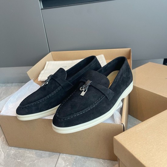 Replica loro pianasummer charms walk loafers in black suede leather uk replica loro pianasummer charms walk loafers in black suede leather uk