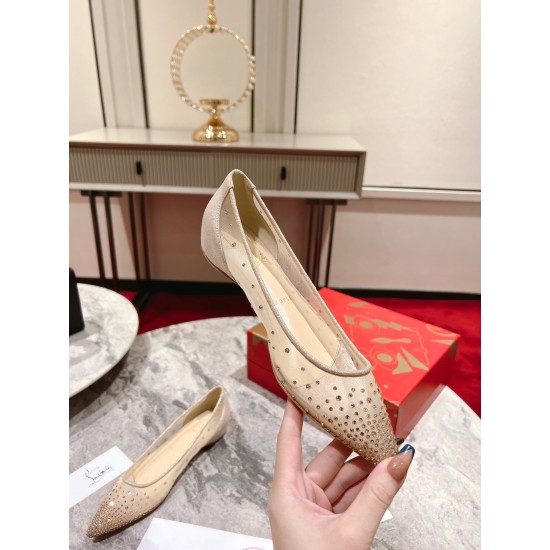 Replica Christian Louboutin 2534 UNK1240 Buddha Luxury Replica Christian Louboutin Follies Strass Flat Ballerinas In Nude Mesh Uk - 2534 - Buddha Luxury