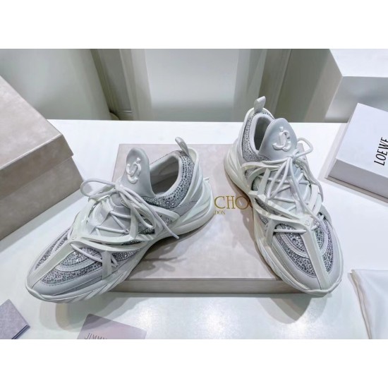 Jimmy Choo White Cosmos Crystal Embellished Low Top Trainers Overhead View Jimmy Choo White Cosmos Crystal Embellished Low Top Trainers overhead angled display