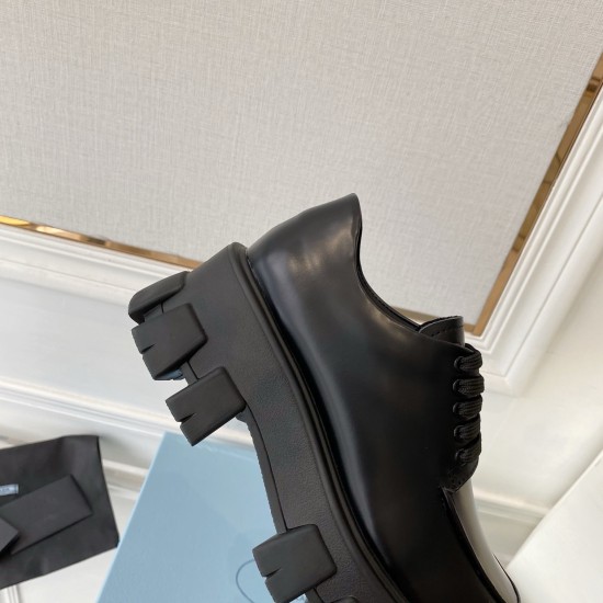 Replica Prada Monolith Lace-Up Loafers In Black Brushed Leather Uk - 2588 - Buddha Luxury
