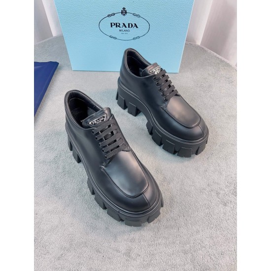 Replica Prada 2242 P1654 Buddha Luxury Replica Prada Monolith Lace-Up Shoes In Black Brushed Leather Uk - 2242 - Buddha Luxury