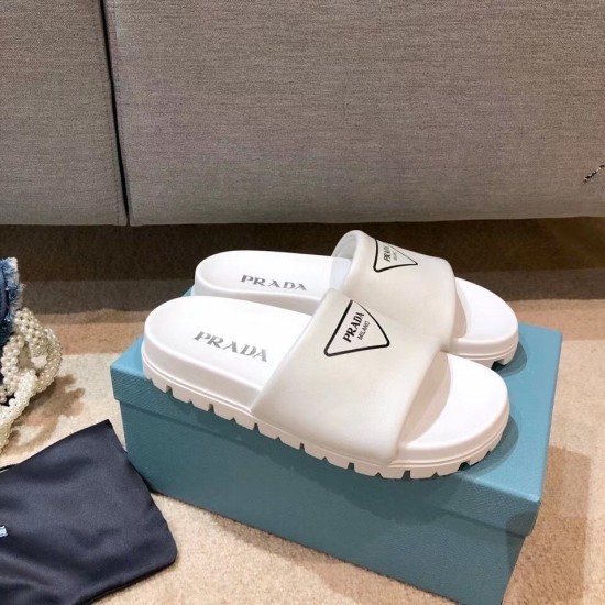 replica Prada White Leather Slides with Printed Triangle Logo UK