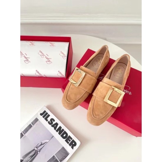 Replica Roger Vivier Soft Metal Buckle Loafers In Brown Suede UK replica Roger Vivier Soft Metal Buckle Loafers In Brown Suede UK