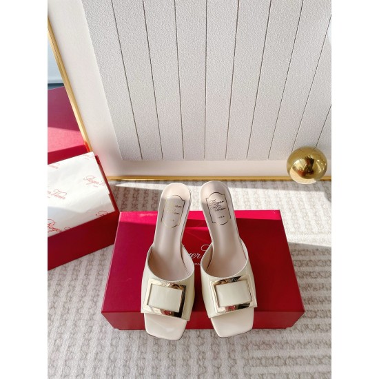 Replica Roger Vivier Trompette Metal Buckle Mules in White Patent Leather UK replica Roger Vivier Trompette Metal Buckle Mules in White Patent Leather UK
