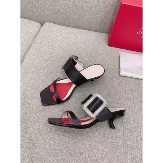 Replica Roger Vivier Viv Choc Side Strass Buckle Mules in Black Leather UK replica Roger Vivier Viv Choc Side Strass Buckle Mules in Black Leather UK
