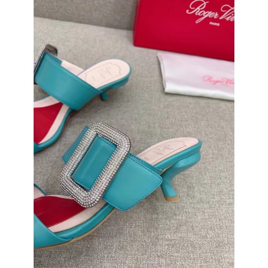 Replica Roger Vivier Viv Choc Side Strass Buckle Mules in Blue Leather UK replica Roger Vivier Viv Choc Side Strass Buckle Mules in Blue Leather UK