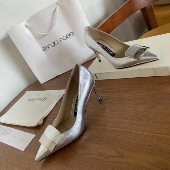 replica Sergio Rossi SR1 Pumps 75mm In Silver Lambskin UK