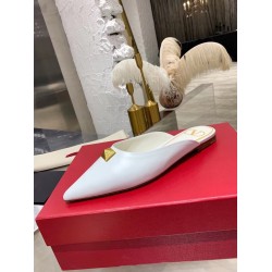 Valentino Roman Stud Flat Mules In White Calfskin Uk
