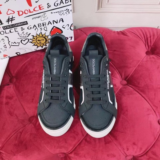 Dolce & Gabbana Custom 2.Zero Front Angle in black and white Direct front angle of black trainers showing toe box and tongue branding in black and white