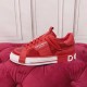 Dolce & Gabbana Custom 2.Zero Red Trainer Single Profile View Lateral side view of single Dolce & Gabbana Custom 2.Zero red trainer showing sole trim
