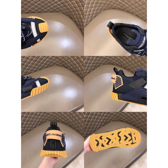 Detailed View Dolce & Gabbana Blue Trainer Six panel detailed composite view of blue fabric trainer features and tread pattern