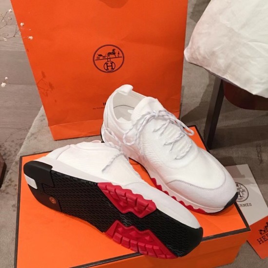 Hermes Addict White Knit Trainers Side and Sole Hermes Addict white knit low top trainers side and sole view